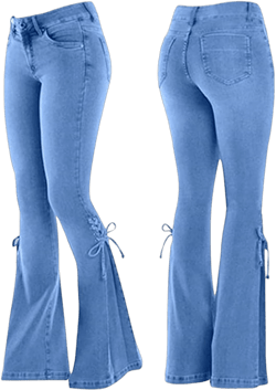 Women's Stylish Stretchy Bell Bottom Jeans Lace-up Bell Legs Denim Pant Stretchy Flare Juniors Jeans Trousers (X-Large35.4W,Light Blue)