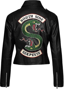 R&B Fashions Women Biker Black Faux Leather Jacket with Snake Gang Logo Motorcycle Jacket (XXL)