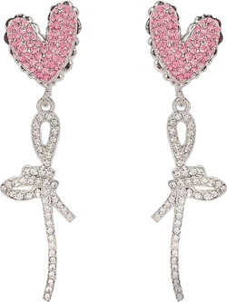 Love Heart Dangle Earrings, Sparkly Tassel Earrings Mother's Day Gift for Mom, Crystal Earrings for Women (Pink Heart)