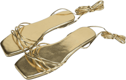 GORGLITTER Women's Lace Up Strappy Flat Sandals Metallic Tie Up Dressy Crisscross Slide Sandals 9 Gold