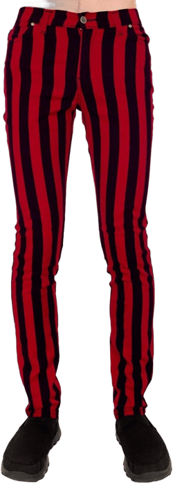 Run & Fly Black and Red Striped Unisex Skinny Jeans 36 Red