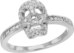 Sterling Silver 925 Skull Head Ring, Unisex Bikers Ring with CZ Stones, Minimal Jewelry, Sparkly Gothic Ring for Girls and Women 11