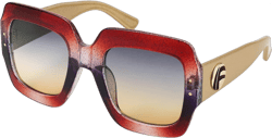 FEISEDY Retro Trendy Square Sunglasses for Women Oversized Stylish Inspired Shades Vintage Desinger Sunglasses B2276 005 Glitter-red Frame/Coffee-brown Lens 54 Millimeters