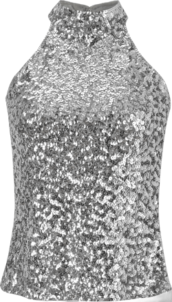 Women's Sequins Halterneck Summer Short Vest Tank Tops One Size Silver
