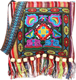 Mildsown Women Vintage Ethnic Shoulder Bag Exquisite Embroidery Colored Tassels Tote Handbag Crossbody Boho Hippie Bag
