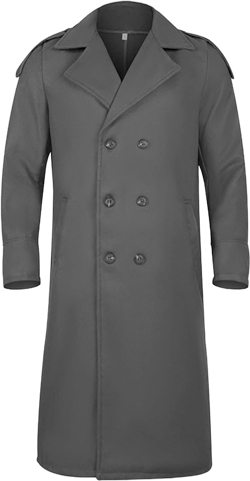 Men's Full Length Winter Trench Coat Double Breasted Wool Blend Long Windbreaker Notch Lapel Peacoat Overcoat Large Grey