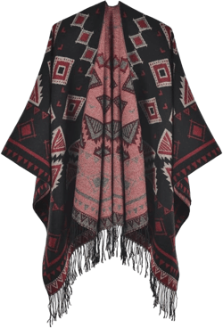 Retro Knitted Shawls and Wraps for Women Tassel Open Front Blanket Scarf Winter Fall Thick Poncho Capes Cardigan Coat Black/Red