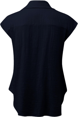 Summer Women Button Down Linen Shirts V Neck Cap Sleeve Blouses Loose Work Tanks Solid Collared Shirt Casual Tops X-Large A0-navy