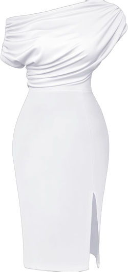 Memoriesea Women's Elegant Off Shoulder Split Hem Bodycon Ruched Midi Club Party Dress X-Large White