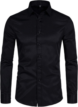 Men's Long Sleeve Button Up Shirts Solid Slim Fit Casual Business Formal Dress Shirt Small Black