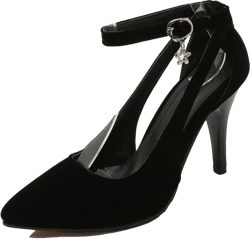 Women Elegant Stiletto Pumps with Ankle Buckle Pointed Toe Dress Shoes with Thin Heel 10 Black