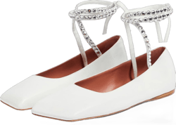 Vertundy Rhinestone Ballet Flats for Women Crystal Ankle Strap Wrap Ballet Flat Square Toe Lace Up Satin Glitter Party Wedding Dress Shoes 8.5 White