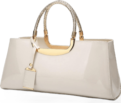 Glossy Women Handbag Faux Patent Leather Top-Handle Bag Structured Shoulder Bag Tote Evening Purse Party Satchel White