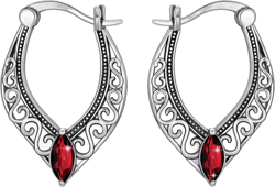 S925 Sterling Silver Vintage Filigree Hoop earrings Hanging Earrings Embellished with Crystals from Austria, hypoallergenic Click-Top earrings Jewelry Gift for Teen Girl Women Red