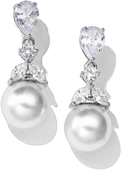 Roseeden Pearl Wedding Earrings for Brides, Bridesmaids, Bridal Pearl Cluster Earrings, Cubic Zirconia Pearl Drop Stud Earrigs for Women (Pearl Earring 05- Silver)