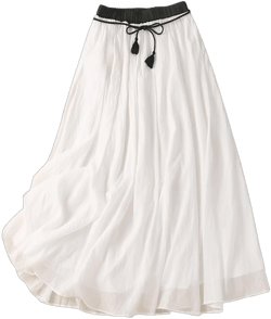 IDEALSANXUN Linen Skirts for Women Casual Lightweight 2024 Summer Vintage A Line Drawstring Elastic High Waist Midi Skirts Small White