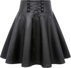 IDEALSANXUN Gothic Plaid Mini Skirts for Women Short High Waist Plaid Skirts Medium Leather Black