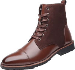 Santimon Mens Casual Leather Ankle Combat Chukka Boots Classic Cap Toe Waterproof Lace Up Work Oxfords Boots 7.5 Brown
