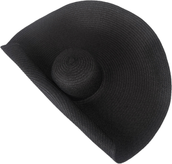 Women Straw Sun Hat Foldable Large Brim Anti-UV Sun Protection for Summer Beach One Size Black