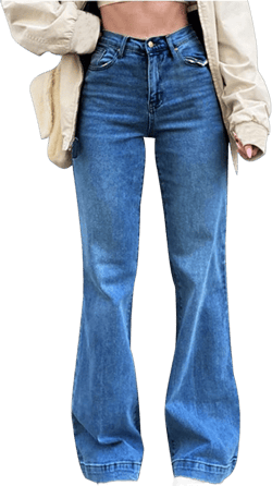 Womens Flare Jeans High Waisted Wide Leg Baggy Jean for Women Stretch Denim Pants Stretch Bootcut Casual Trousers XX-Large Dark Blue
