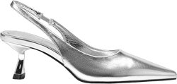 Women's Pointed Toe Kitten Heel Pumps,Closed Toe Sexy Slingback Elastic Strap Slip on Wedding Party Dress Sandals 9 Silver