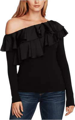 VINCE CAMUTO Womens Black Ruffled Long Sleeve Off Shoulder Top Size: XL
