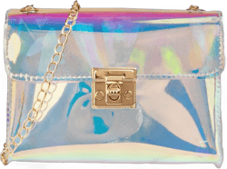 SweatyRocks Women's Holographic PVC Clear Bag Lightweight Buckle Mini Crossbody Handbag Waterproof Turn Lock Small Square Bag One Size Multicolor
