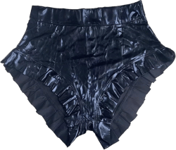 Aladeno Women Sexy Ruffle Shorts High Waisted Shiny Metallic Booty Bodycon Hot Pants Clubwear Black M