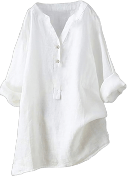 Generic Loose Button Down Blouse Tops for Women Stand Collar Solid Long Sleeve Casual Shirt Blouse Tunics White Small