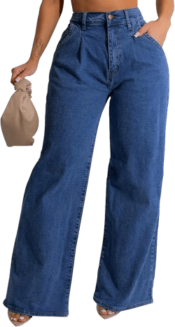 Women's Casual Straight Leg Jeans High Waist Stretchy Classic Denim Pants with Pocket Navy Blue Medium