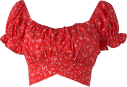 Women's Crop Tops Ruffle Short Sleeve Tie Back Summer Off Shoulder Top Blouse Small White Flower Red
