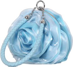 Rose Shaped Evening Bag Soft Satin Clutch Purse Floral Wristlet Handbag for Women Wedding Party Purse Sky Blue