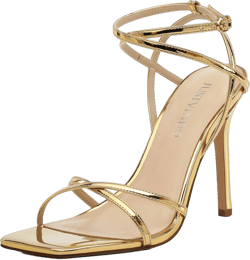Strappy High Stiletto Heels, Ankle Strap Heeled Sandals for Women, Sexy Square Open Toe Heels for Wedding Party Dress 7 Gold