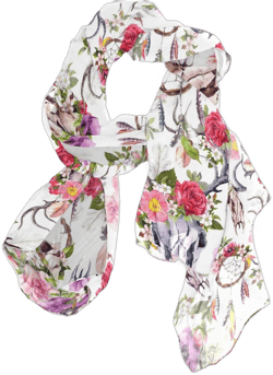 Deer Skulls with Flowers and Dream Catchers Watercolor Women Long Silk Scarf, Shawl Chiffon Large Stole Headscarf, Lightweight Sunscreen Satin Scarves Wraps for Wedding Party Gift