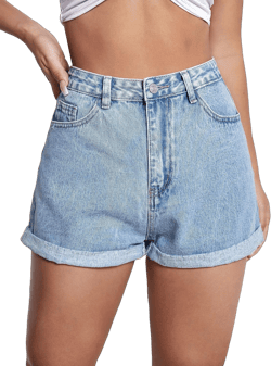 WDIRARA Women's High Waisted Button Roll Up Hem Straight Leg Denim Shorts with Pockets X-Small Light Wash