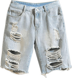 DGHM-JLMY Men's Ripped Straight Loose Casual Jeans Short Raw Trim Fashion Washed Short Jeans Regular Distressed Denim Shorts Light Blue 4X-Large