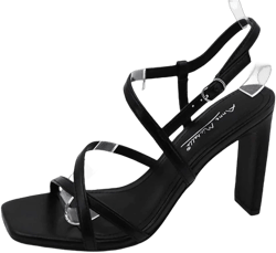 Anne Michelle Women's Open Toe Ankle Strap High Chunky Heel Sandals 6.5 Black Pu