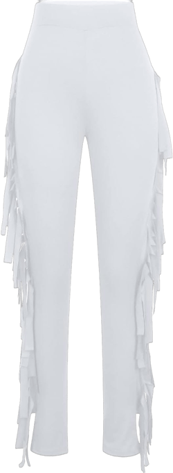 wodceeke Fringe Pants for Women High Waist Side Tassel Yoga Leggings Skinny Joggers Sweatpants Stretch Gym Workout Trousers Small White