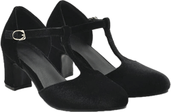 Shinelly Women Retro T-Strap Pumps Classic Round Toe Chunky Block Heel Mary Jane 10 Black