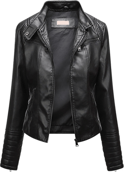 Solid Color Coat Women's Slim Fit Faux Leather Jacket Stand Collar Long Sleeve Zipper Placket Pockets Thin Style 3X-Large Black
