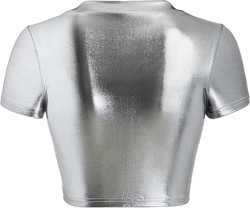 SOLY HUX Women's Y2k Metallic Tee Mock Neck Short Sleeve Crop Tops T Shirt Small Solid Silver
