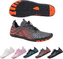 Hike Barefoot Shoes for Women Men, Breathable Non-Slip Athletic Footwear, Wide Toe Water Shoes for Hiking, Non-Slip Neuropathy Shoes for Women Men, Grounded Comfort wear 12-12.5 Women/10-10.5 Men Orange