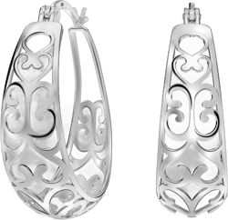 LeCalla 925 Sterling Silver Filigree Chunky Hoop Earrings | 925 Silver Filigree Earring Hoop| Mesh Heart Filigree Click Top Hoops Earring for Women Silver Oval Filigree
