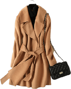 Womens Wool Coats Cashmere Trench Autumn Winter Solid Color Warm Mid Length Slim Overcoat Cardigan Jackets Outwear with Belt,Camel,M Medium Camel