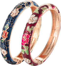 UJOY Vintage Cloisonne Bracelets Flower Enameled Jewelry Gold Plated Cuff Bangle for Women Gift Box 55A35 A113-2 Pcs Set-Deep Red and Navy Blue