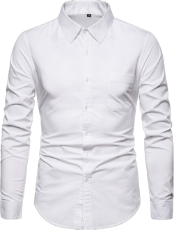 Men's Plain Cotton Long Sleeve Casual Button Up Collared Fashion Shirt-White with Pocket-2XL