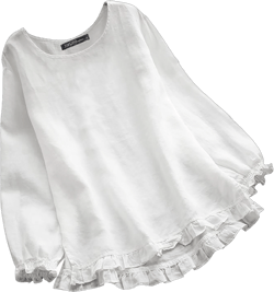 MPWEGNP Long Sleeve Shirts For Women Ladies Summer Solid Loose Ruffle Bottom Cuffs Crew Neck Long Sleeve Shirt Womens Tops Womens Summer Tops White