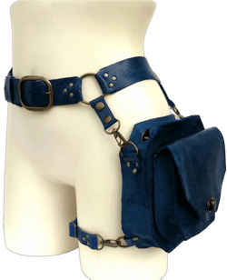 Unisex Medieval Leather Rivet Drop Leg Bag, Steampunk Retro Rock Waist Belt Bag Crossbody Waist Bags Phone Pouch, Cosplay Costume, Gift,Blue