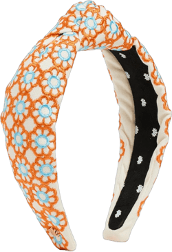 Lele Sadoughi Women's Marigold Embroidered Knotted Headband, Papaya, Orange, Floral, One Size Papaya 1 Count (Pack of 1)