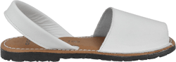 Flat Leather Peep Toe Sandals for Women. Made in Spain. Summer Sling Back Espadrille Menorcan Menorquinas. Padded Insole. Open Heel. Leather, White, and Black.